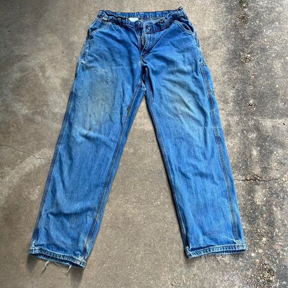 Carhartt Men's Blue Jeans 35x34 skater thrashed jeans denim carpenter - Picture 3 of 8